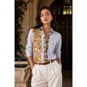 Tory Burch Patchwork Printed Shirt In Ivory Blossom Ditsy Size 8 Medium $278